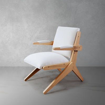 Jeanneret Compass Chair with Off-White Fabric-France & Son-FL1353-Lounge ChairsBeige-1-France and Son