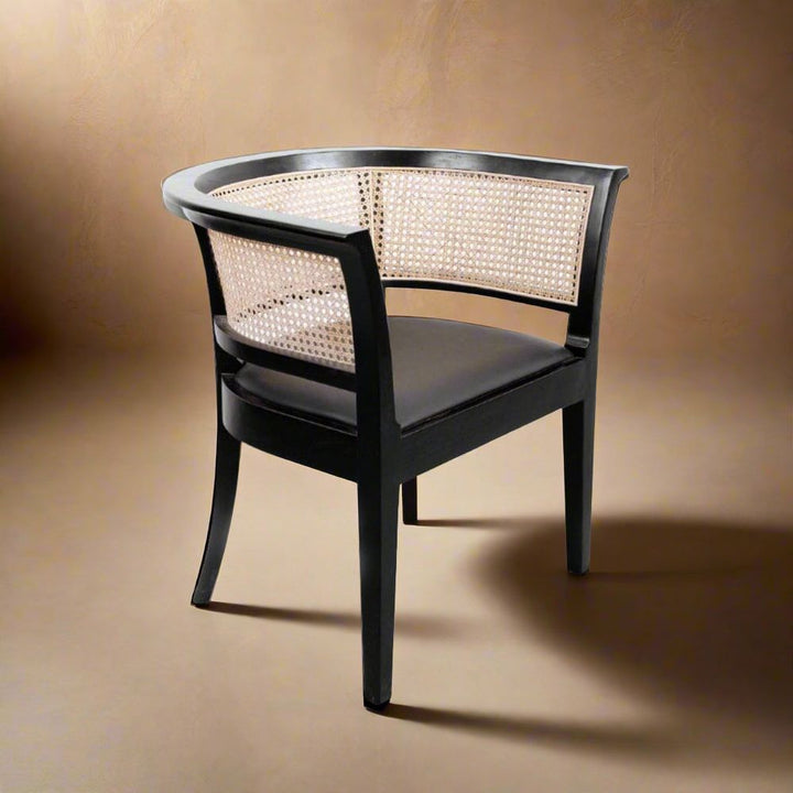Orianne Cane Arm Chair with Vegan Leather Seat-France & Son-FL1377BLK-Dining Chairs-3-France and Son