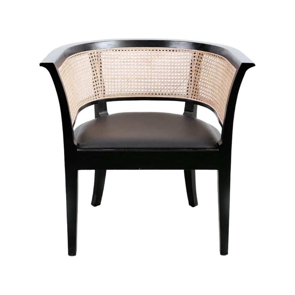 Orianne Cane Arm Chair with Vegan Leather Seat-France & Son-FL1377BLK-Dining Chairs-1-France and Son