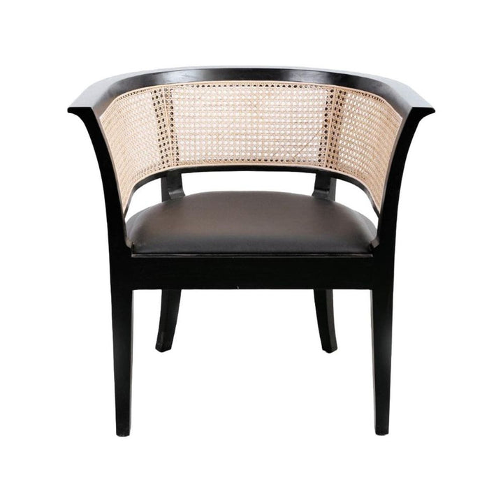 Orianne Cane Arm Chair with Vegan Leather Seat-France & Son-FL1377BLK-Dining Chairs-1-France and Son