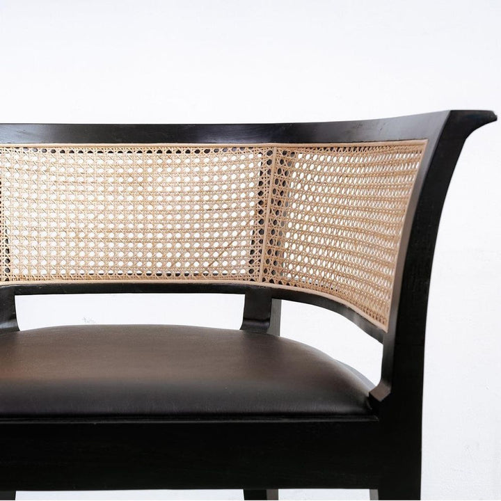 Orianne Cane Arm Chair with Vegan Leather Seat-France & Son-FL1377BLK-Dining Chairs-4-France and Son