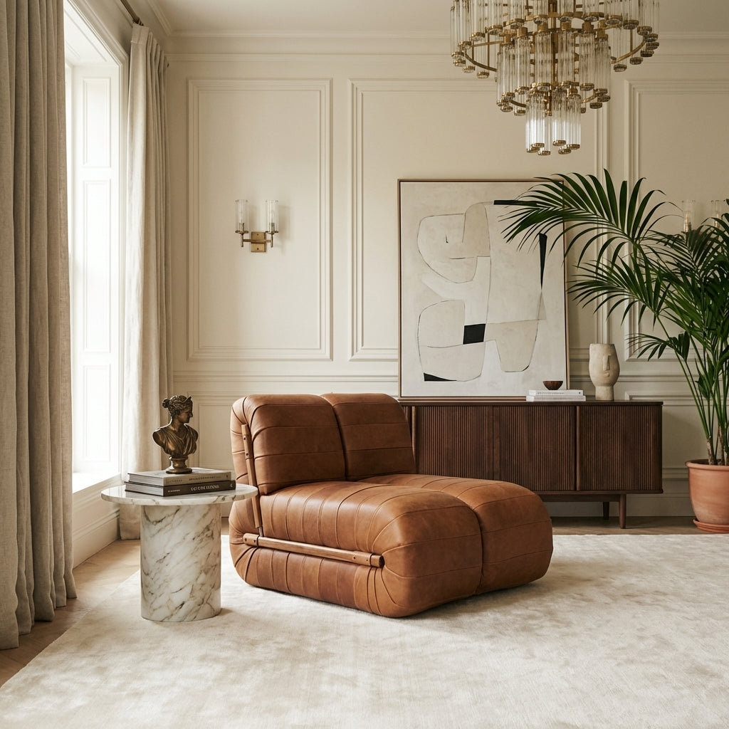 Percival Armless Lounge Chair - Brown Leather – France & Son