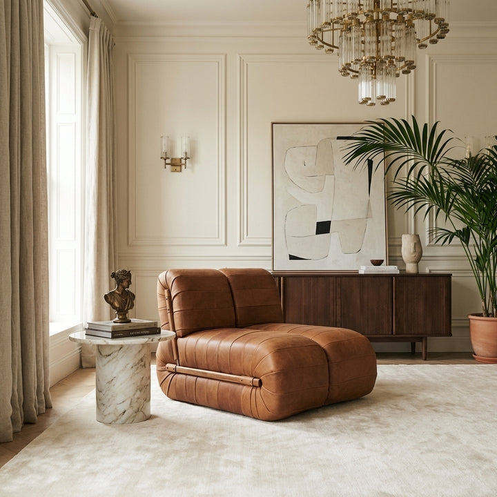 Percival Armless Lounge Chair - Brown Leather
