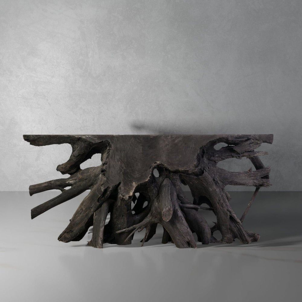 Organic Teak Console Table - Burnt Black-France & Son-FL1413BLK-Console TablesBlack-1-France and Son