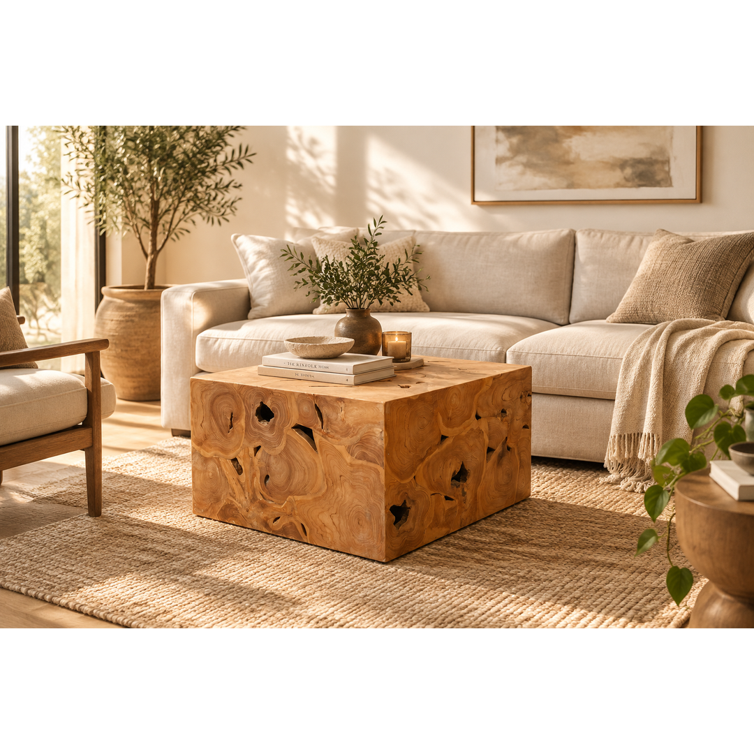 Teak Wood Organic Coffee Table - 31" Square
