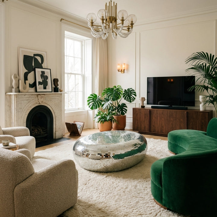 Oval Disco Ball Mirrored Coffee Table