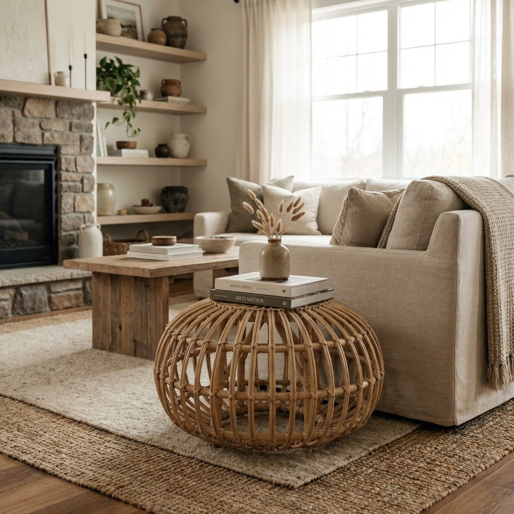 Albini Rattan Round Table Ottoman