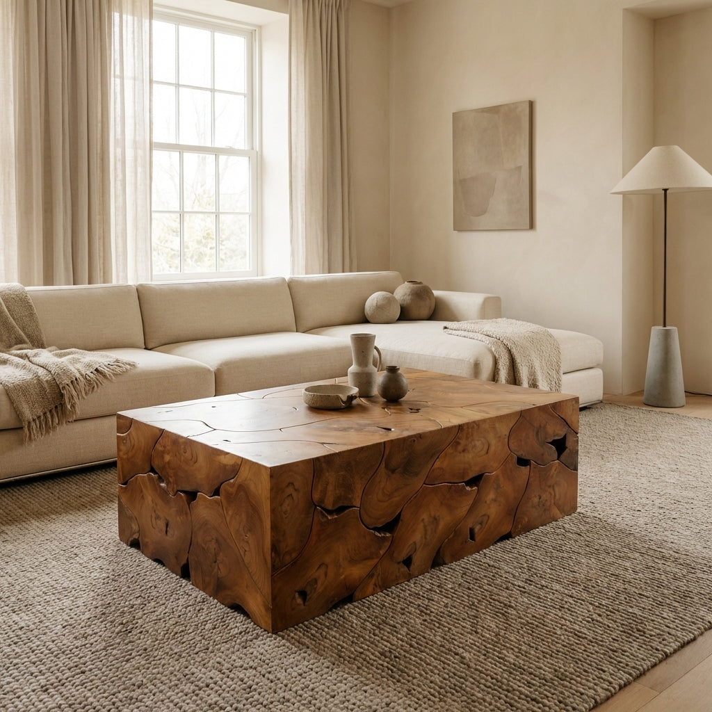 Teak Wood Organic Coffee Table - Rectangle