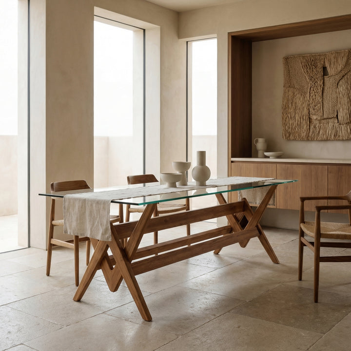 Jeanneret 86" Glass Dining Table