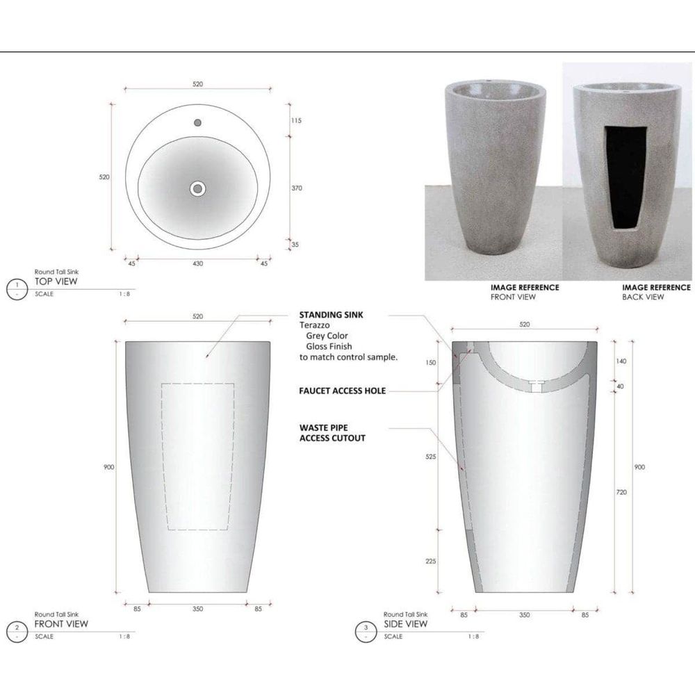 Alani Stone Pedestal Sink-France & Son-FL1605GREY-Bathroom Sinks-8-France and Son