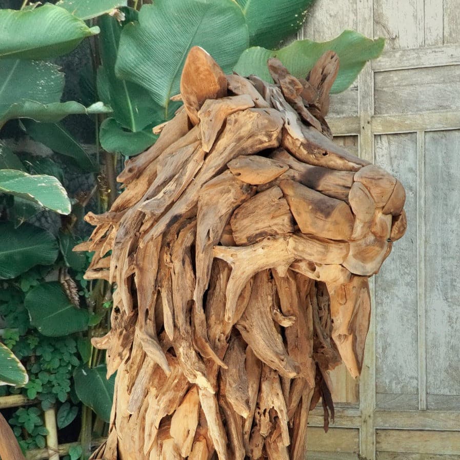 Driftwood Lion Sculpture-France & Son-FL2009NTRL-Decorative Objects-2-France and Son