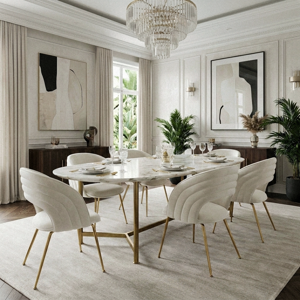 Orb Channeled Back Dining Chair with Gold Legs