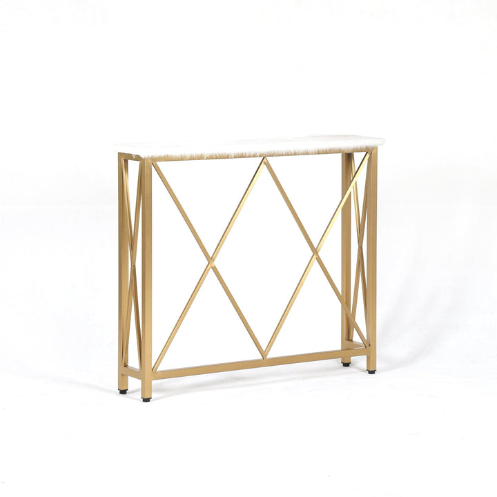 Harlequin White Hair Console Table - Gold Frame