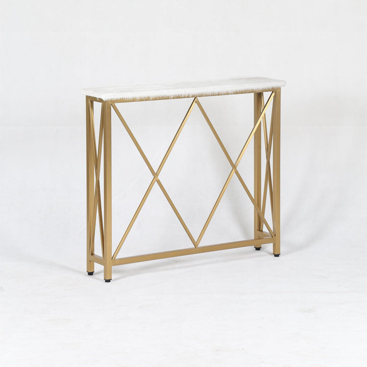 Harlequin White Hair on Hide Console Table - Gold Frame