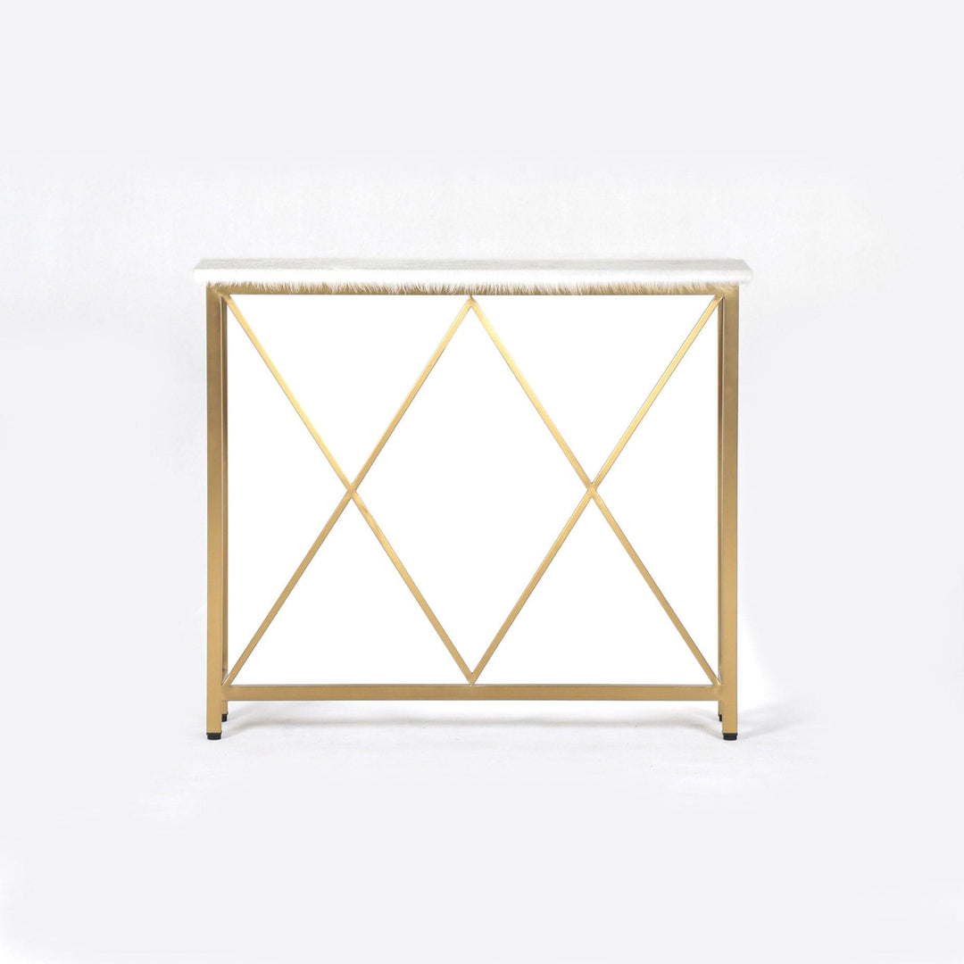 Harlequin White Hair Console Table - Gold Frame