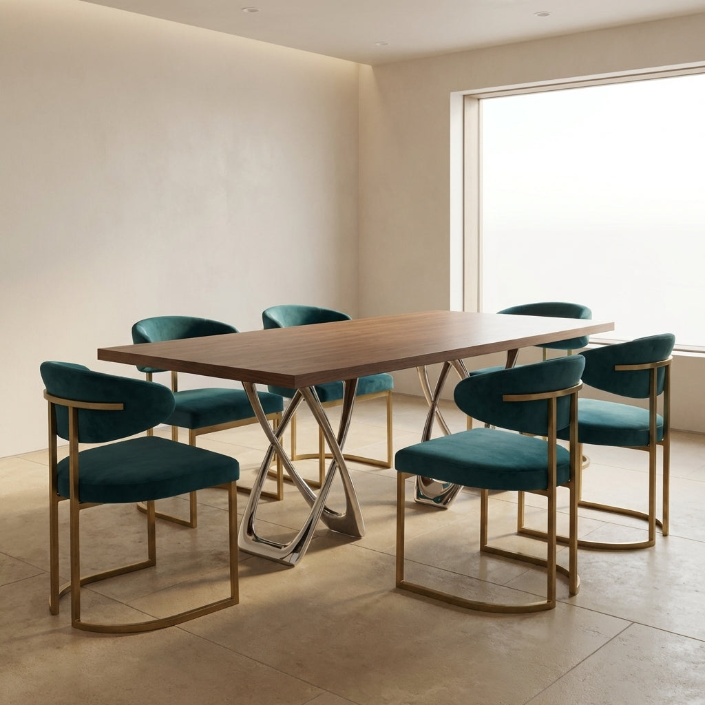 Balloon X Dining Table with Walnut Top