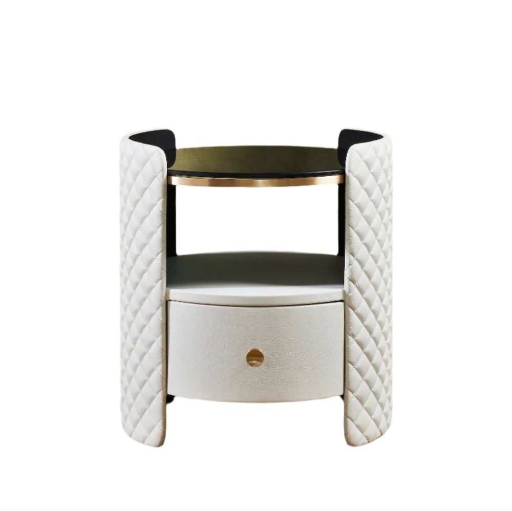 Side Tables Harvard Round Leather Wrapped End Table - White