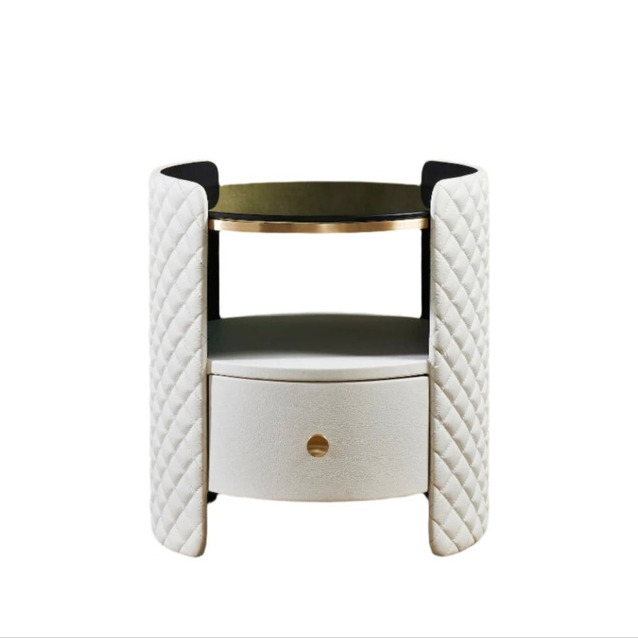 Side Tables Harvard Round Leather Wrapped End Table - White
