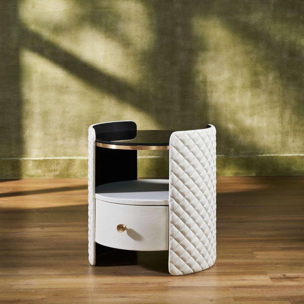 Side Tables Harvard Round Leather Wrapped End Table - White
