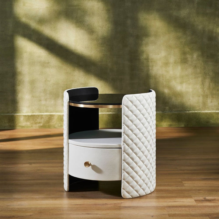 Side Tables Harvard Round Leather Wrapped End Table - White