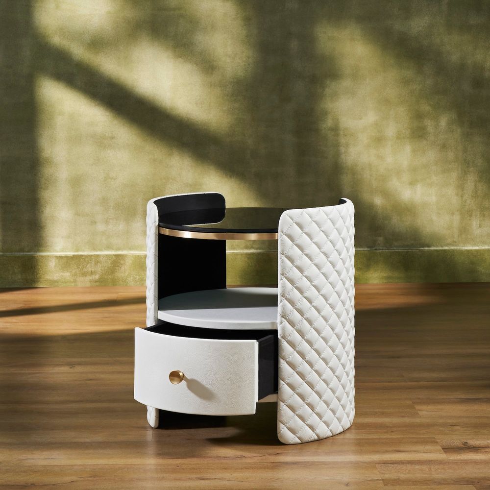 Harvard Round Leather Wrapped End Table - White