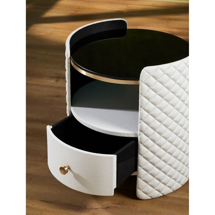 Harvard Round Leather Wrapped End Table - White