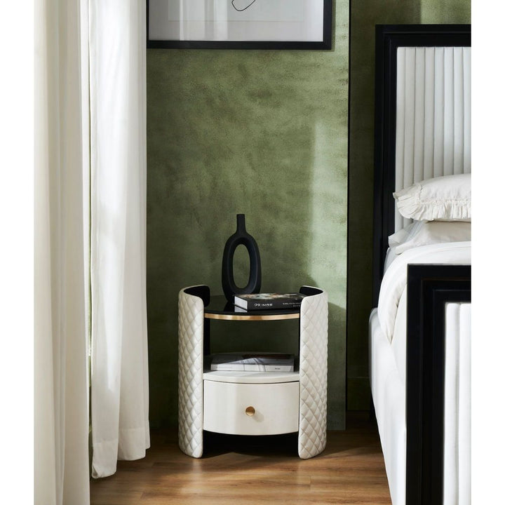 Side Tables Harvard Round Leather Wrapped End Table - White