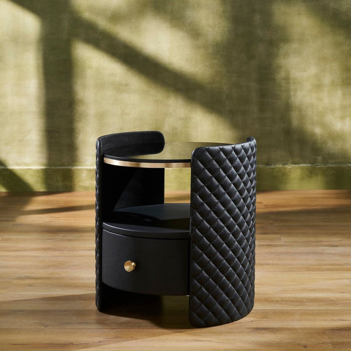 Side Tables Harvard Round Leather Wrapped End Table - Black