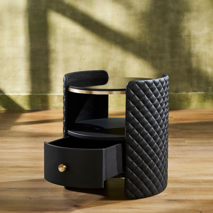 Harvard Round Leather Wrapped End Table - Black