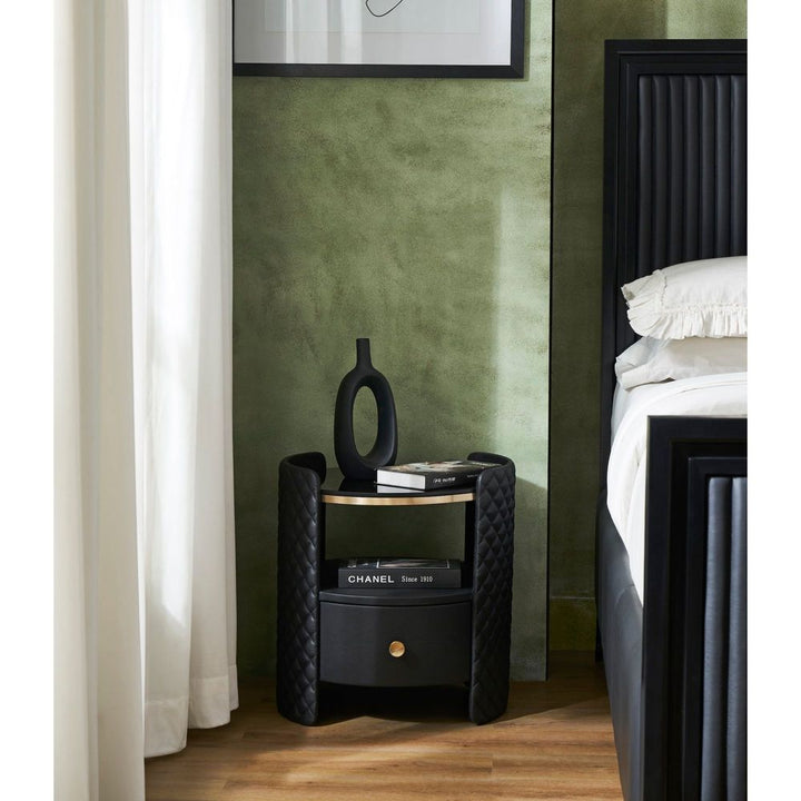 Side Tables Harvard Round Leather Wrapped End Table - Black