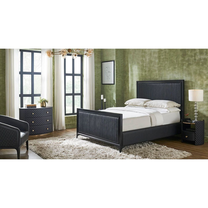 Side Tables Harvard Round Leather Wrapped End Table - Black