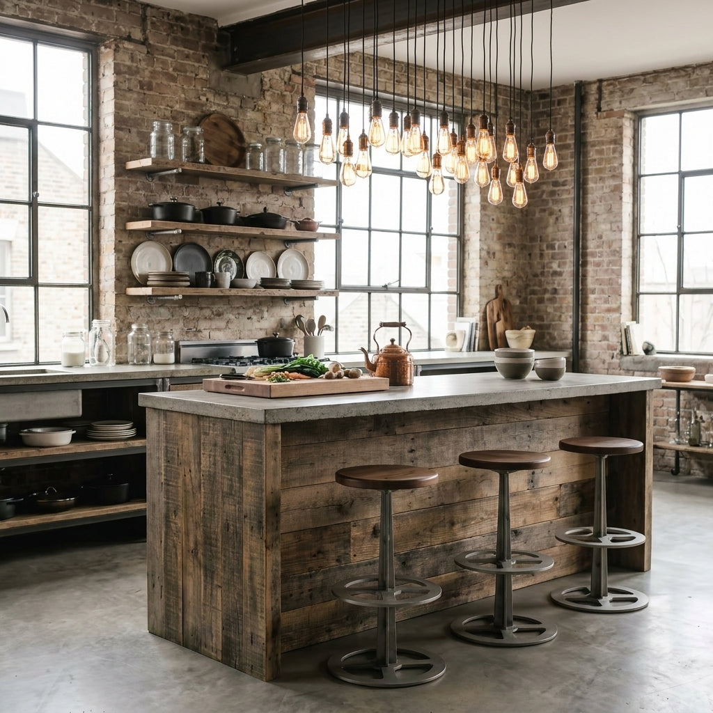 Industrial Garin Bar Stool with Round Wood Seat