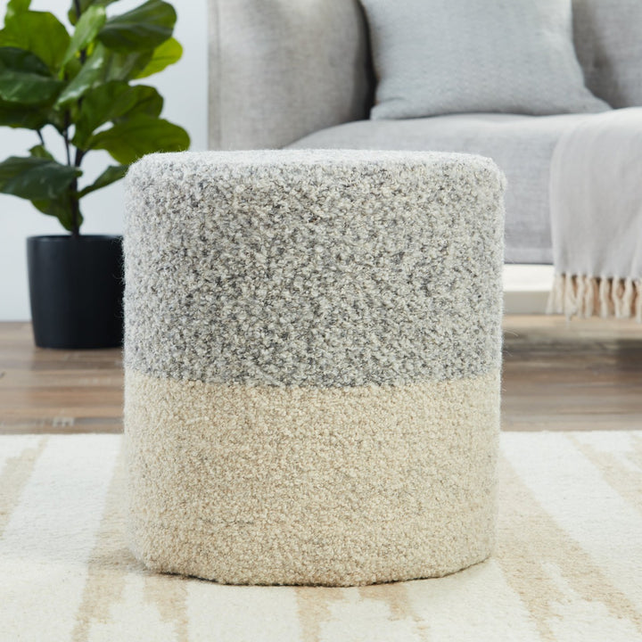 Jaipur Living Micco Ombre Light Gray/ Cream Cylinder Pouf