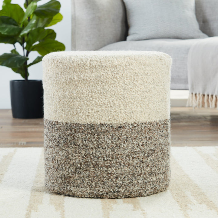 Jaipur Living Micco Ombre Cream/ Brown Cylinder Pouf