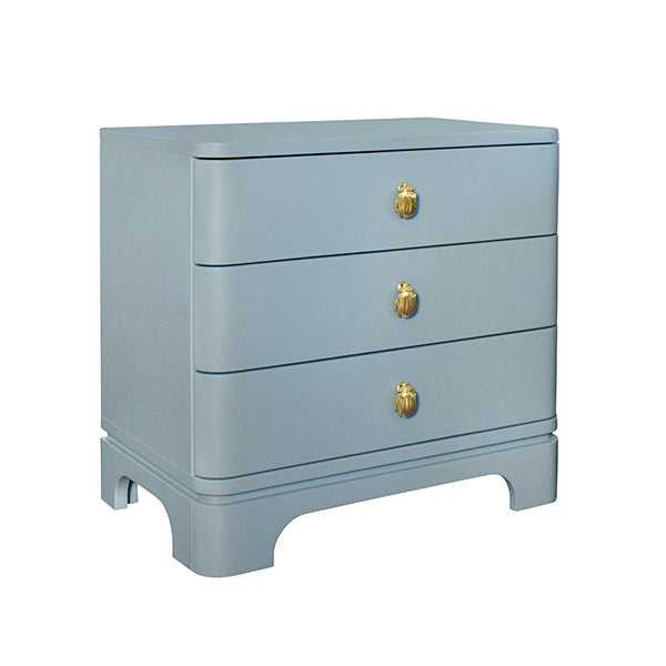 Dressers & Chests Fortune Three Drawer Rounded Edge Side Table In Light Blue Matte Lacquer