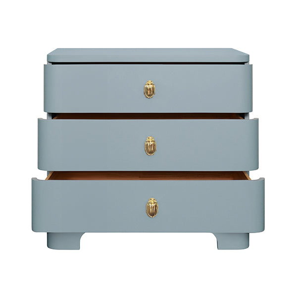 Dressers & Chests Fortune Three Drawer Rounded Edge Side Table In Light Blue Matte Lacquer