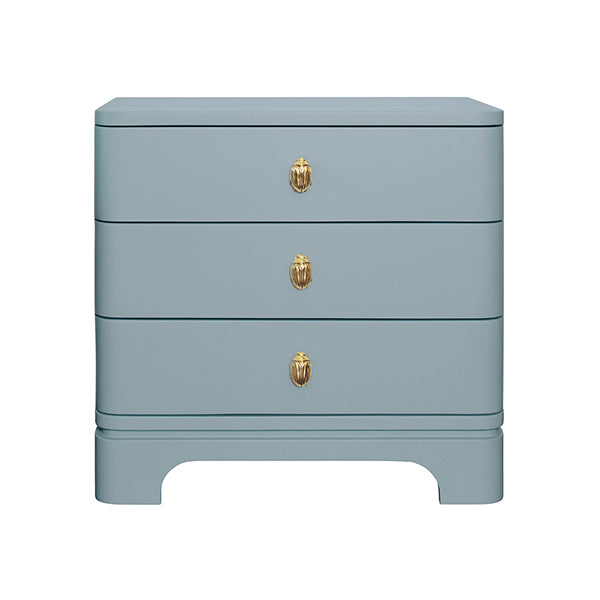 Dressers & Chests Fortune Three Drawer Rounded Edge Side Table In Light Blue Matte Lacquer