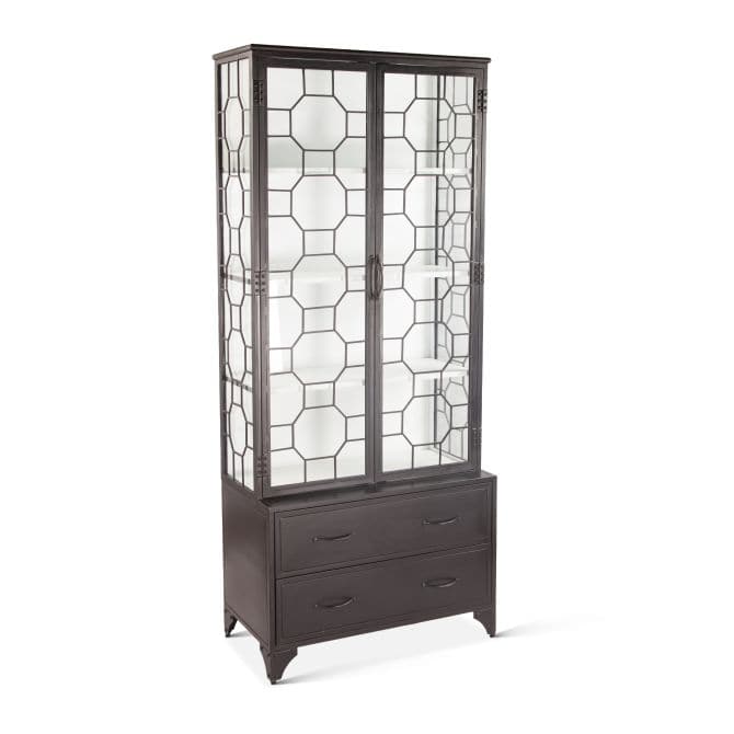 Pompeii Iron and Glass Cabinet Matte Black-Home Trends & Designs-HOMETD-FPP-GC37BLK-Bookcases & Cabinets37"-2-France and Son