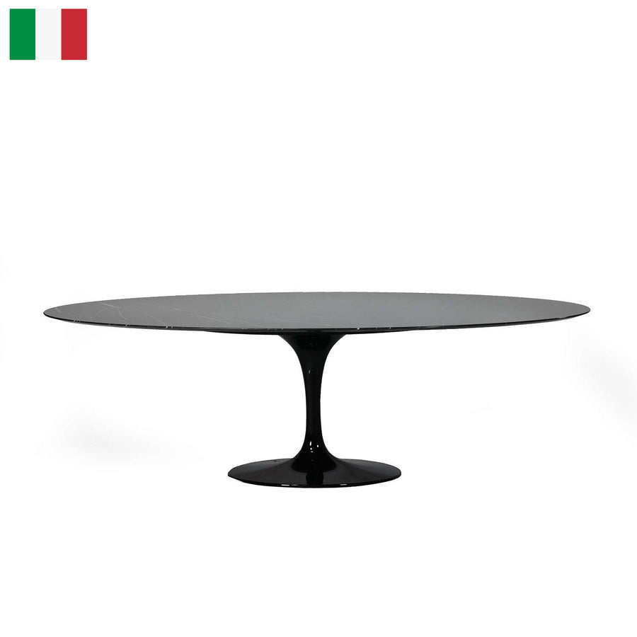 Italian Made Nero Marquina Marble Pedestal Dining Table - 96" Oval-France & Son-FST51696BLK-Dining Tables-1-France and Son