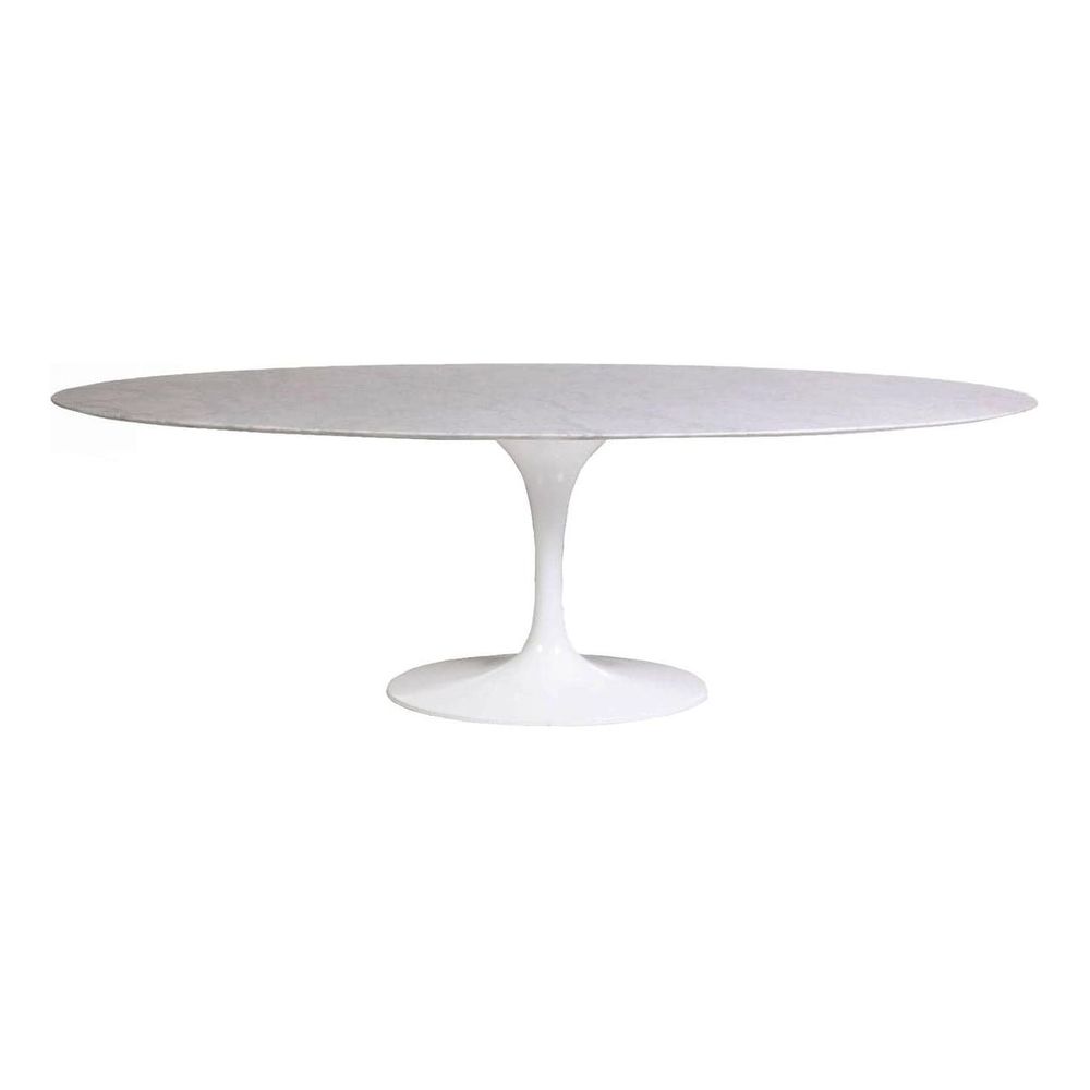 Carrara Marble Pedestal Tulip Dining Table - Oval-France & Son-FST51696WHT-Dining Tables96" x 54"-11-France and Son