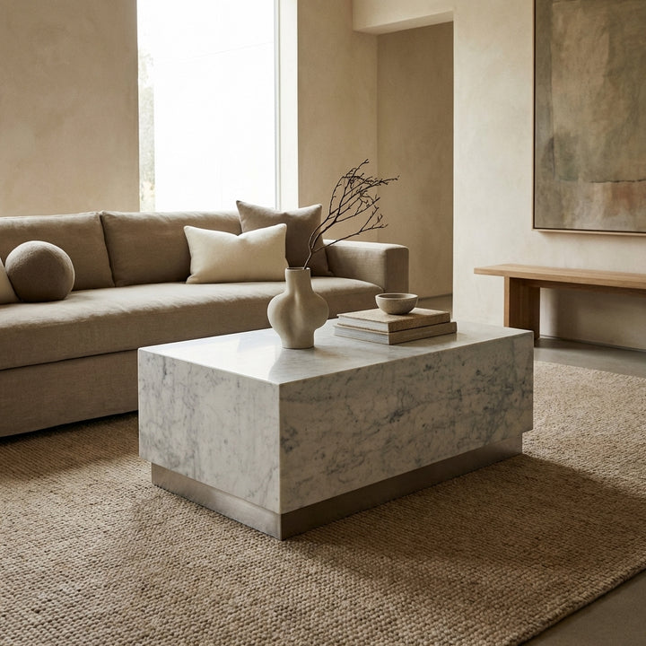 Kubik Monolith Coffee Table - Large 40" Carrera Marble