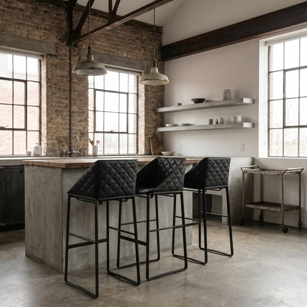 Quilted Dabir Bar Stool - Black