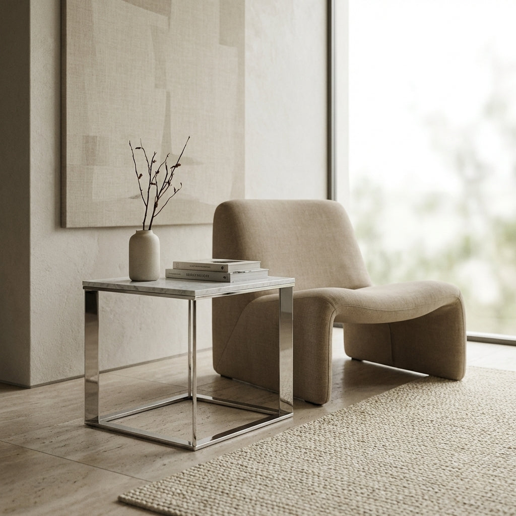 Parma Square End Table - Carrara Marble