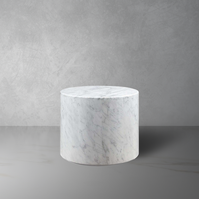 Carrara Marble Drum Side Table - Polished-France & Son-FVT040WHT-Side Tables-1-France and Son