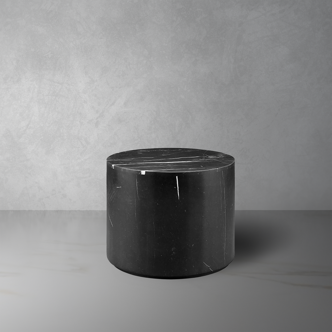 Nero Marquina Black Marble Drum Accent Table-France & Son-FVT042MBLK-Side Tables-1-France and Son