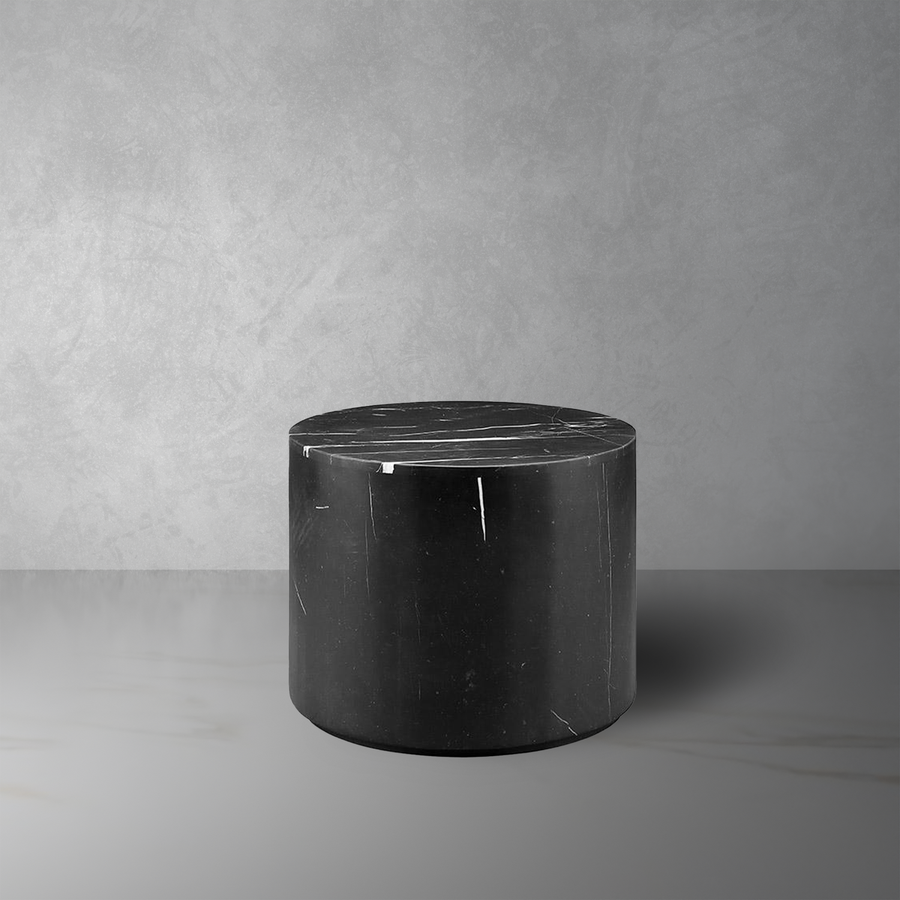 Nero Marquina Black Marble Drum Accent Table-France & Son-FVT042MBLK-Side Tables-1-France and Son
