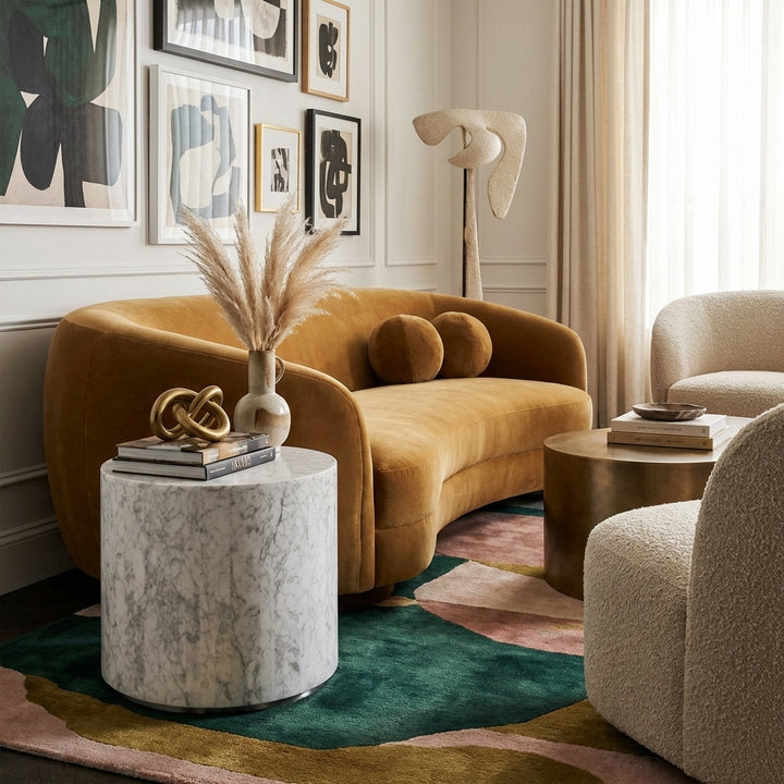Carrara Marble Monolith Drum Accent Table