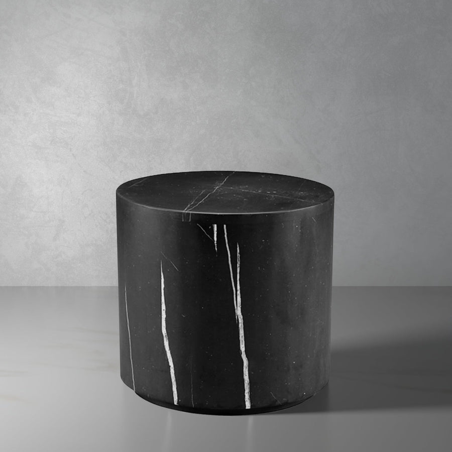 Nero Marquina Black Marble Drum Side Table - Classico-France & Son-FVT044MBLK-Side Tables-1-France and Son
