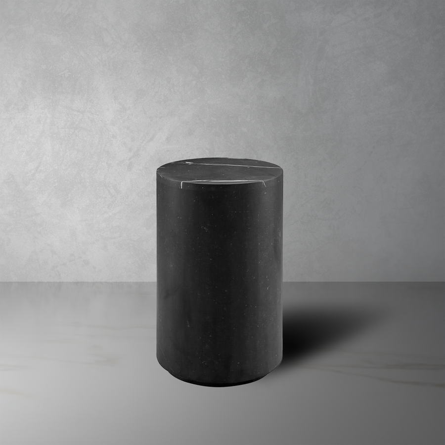Nero Marquina Black Marble Drum Pedestal Side Table-France & Son-FVT045MBLK-Side Tables-1-France and Son