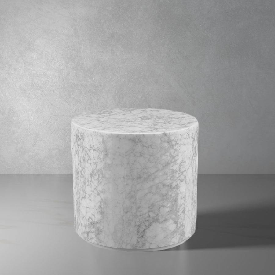 Carrara Marble Drum Side Table - Classico-France & Son-FVT044MWHT-Side Tables-1-France and Son